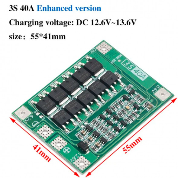 Плата защиты аккумулятора BMS 3S 40A 12.6 для Li-ion в Тамбове