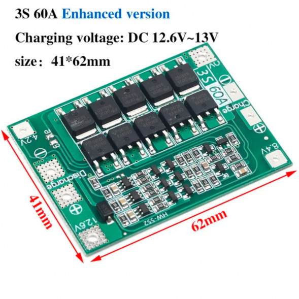 Плата защиты аккумулятора BMS 3S 60A 12.6 для Li-ion в Тамбове