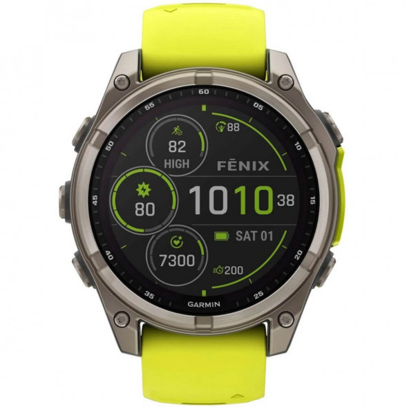 Умные часы Garmin Fenix 8, 51 мм, Solar, Sapphire Titanium with AMP Yellow/Graphite Silicone Band 010-02907-20 в Тамбове