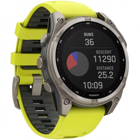 Умные часы Garmin Fenix 8, 51 мм, Solar, Sapphire Titanium with AMP Yellow/Graphite Silicone Band 010-02907-20 в Тамбове