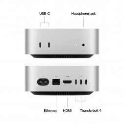 Компьютер Apple Mac mini M4 2024 (MU9E3) (10 Core GPU, 16ГБ, 512ГБ SSD, Apple, macOS), серебристый